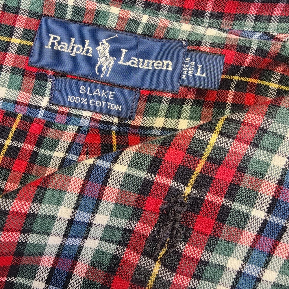 Ralph Lauren Men L Blake Plaid Red Green Blue Long Sleeve Button Shirt Christmas